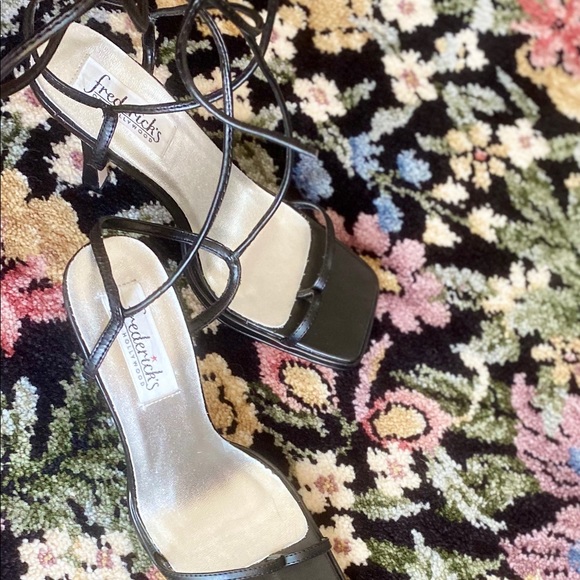 🖤 Vntg FOH Black Lace Up Square Toe Sandals 7.5 - Picture 6 of 14